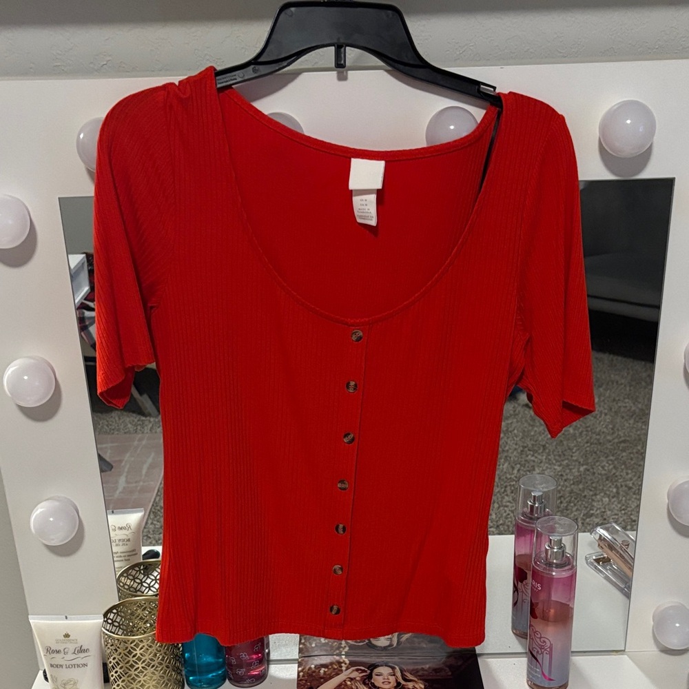 H & M Medium Red Button-Down Women's Top